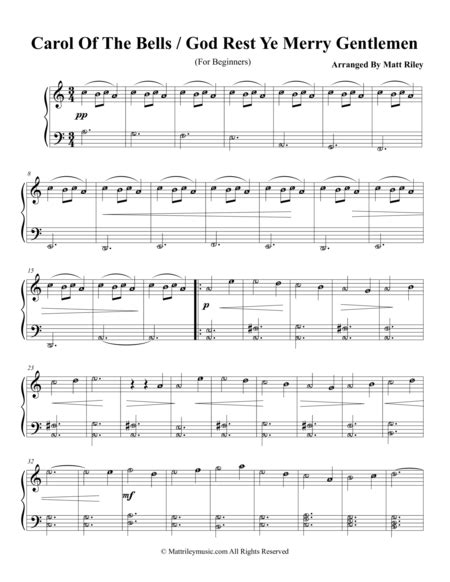 Carol Of The Bells / God Rest Ye Merry Gentlemen  - 1 Piano, Six Hands